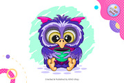 Cartoon owl with a cup. Tshirt, PNG., an Animal Illustration by KENO Mascots (Thumbnail 2 of 4)