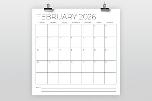 2026 Square 12x12 Calendar Template