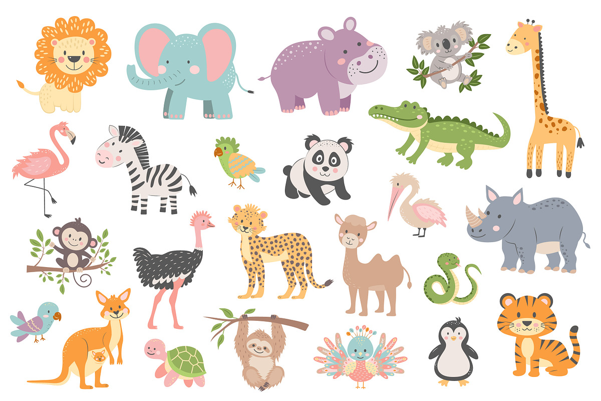 Cute tropical animals set, an Animal Illustration by JulyGart (Photo 2 of 6)