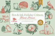 Vector Holiday Critters Set + Bonus, an Animal Illustration by Well Rock Designs (Thumbnail 1 of 8)