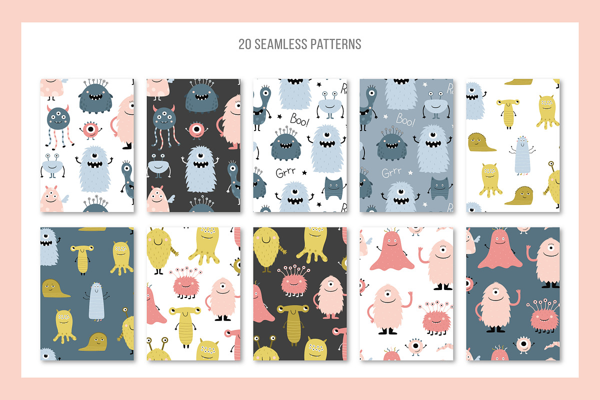 Cute monsters. Vector collection, an Illustration by Guvi-Design (Photo 4 of 10)