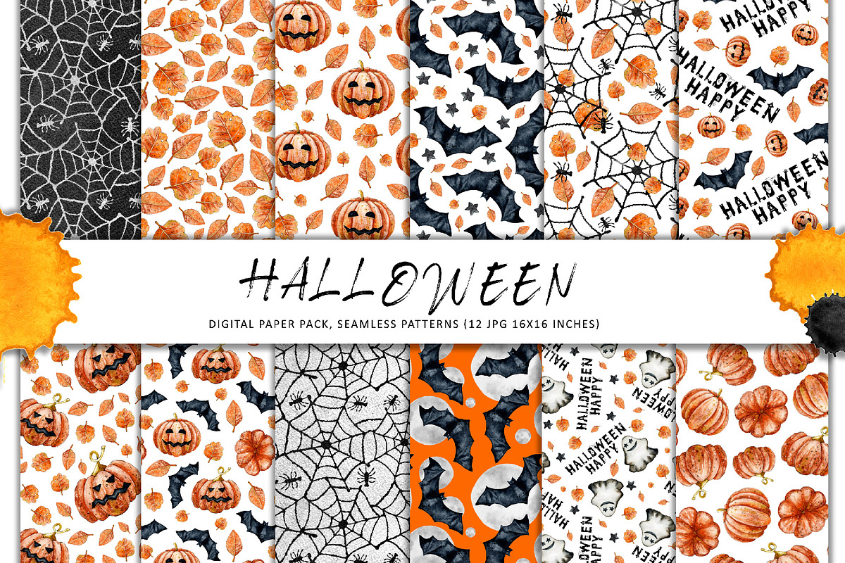 Happy halloween digital paper set, a Pattern Graphic by Artmanata (Photo 2 of 12)