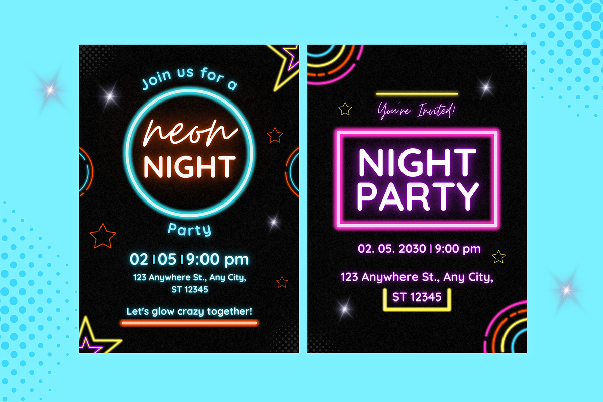 Neon Party Invitations Templates, a Templates & Theme by TemplateCastleStore (Photo 2 of 9)