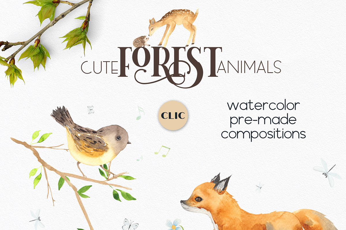 Watercolor Forest Animals, an Object Graphic by Ana-Sakuta (Photo 2 of 18)
