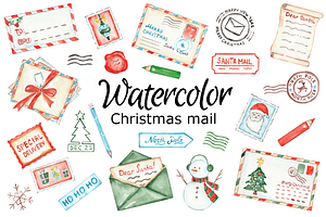 Christmas mail watercolor clip art