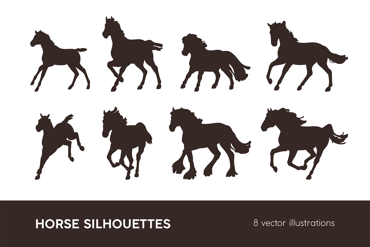 Horse silhouettes in movement set, an Animal Illustration by Good Studio (Photo 1 of 8)