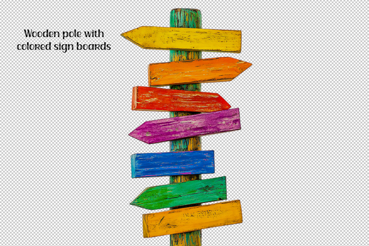 Wooden post with vibrant signs board, a Graphic by VetalStock