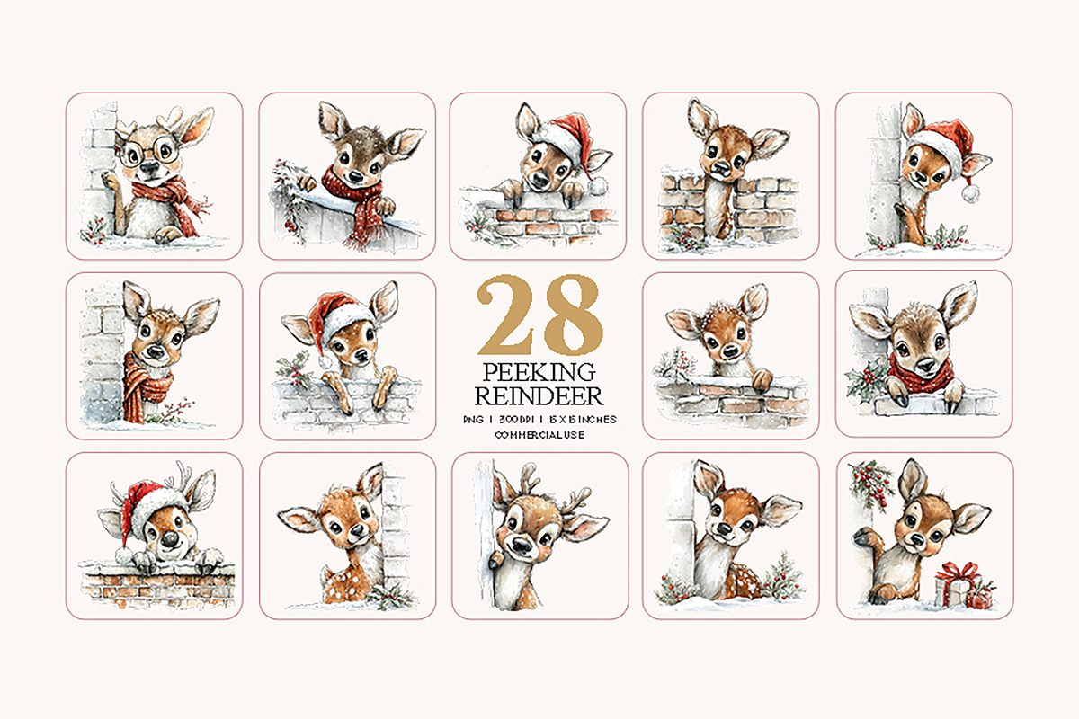 Peeking Reindeer Clipart Bundle | 28, an Animal Illustration by Bijou Bay (Photo 3 of 3)