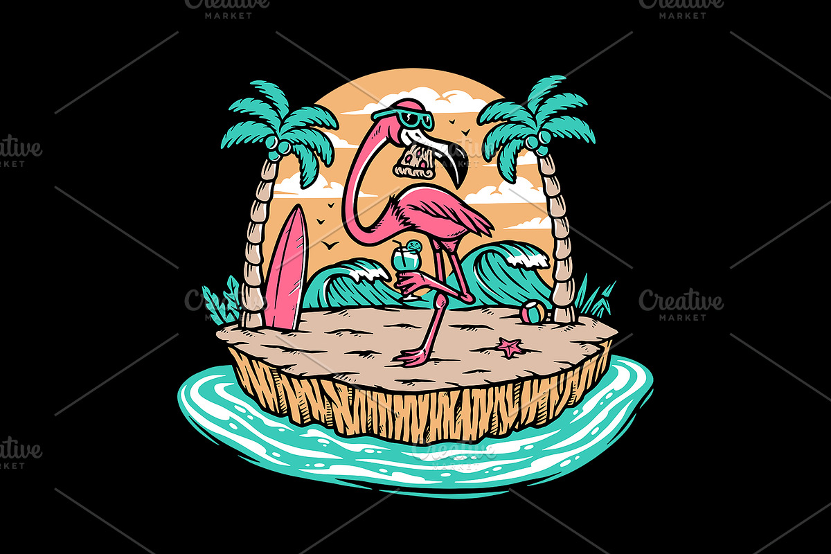 Beautiful flamingo on the beach, an Animal Illustration by gunaonedesign (Photo 1 of 6)