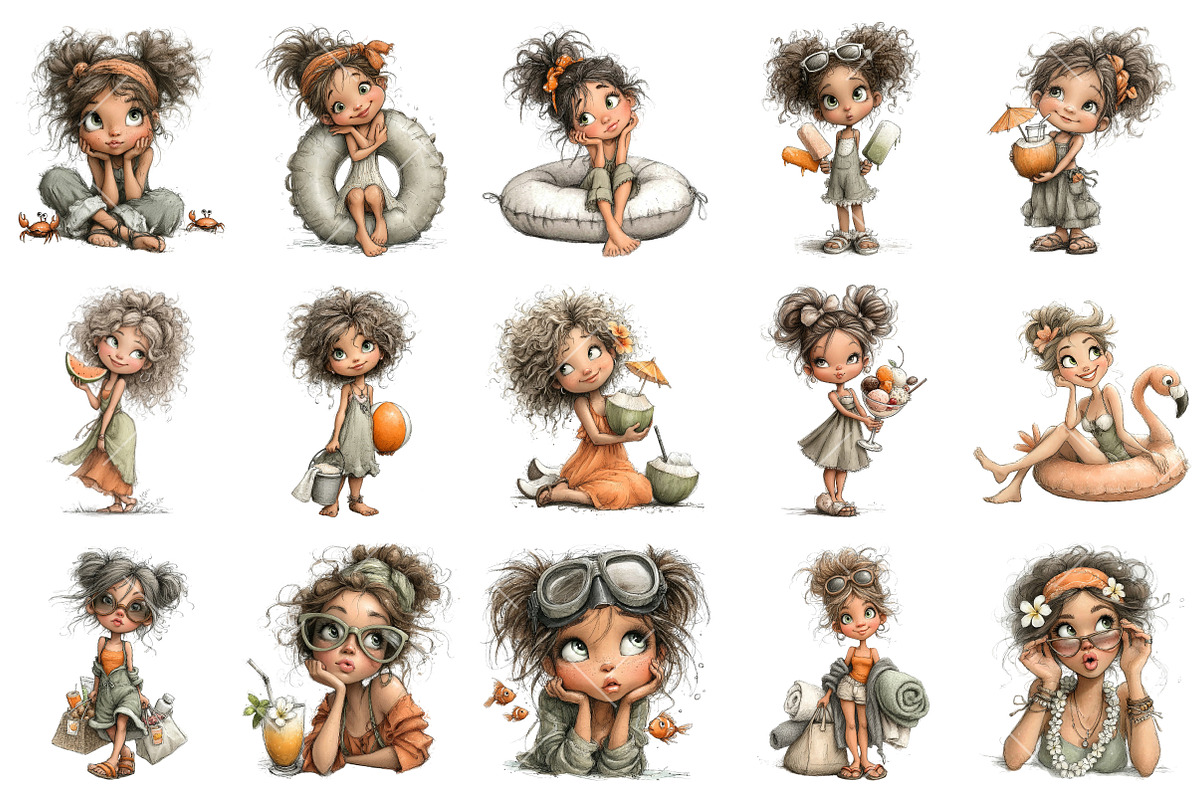 Summer Beach Girl Clipart, a Seasonal Illustration by OK Design (Photo 3 of 6)