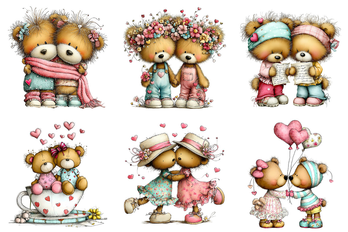 Valentine Teddy Bear Couples Clipart, an Illustration by Craft Nest (Photo 5 of 8)