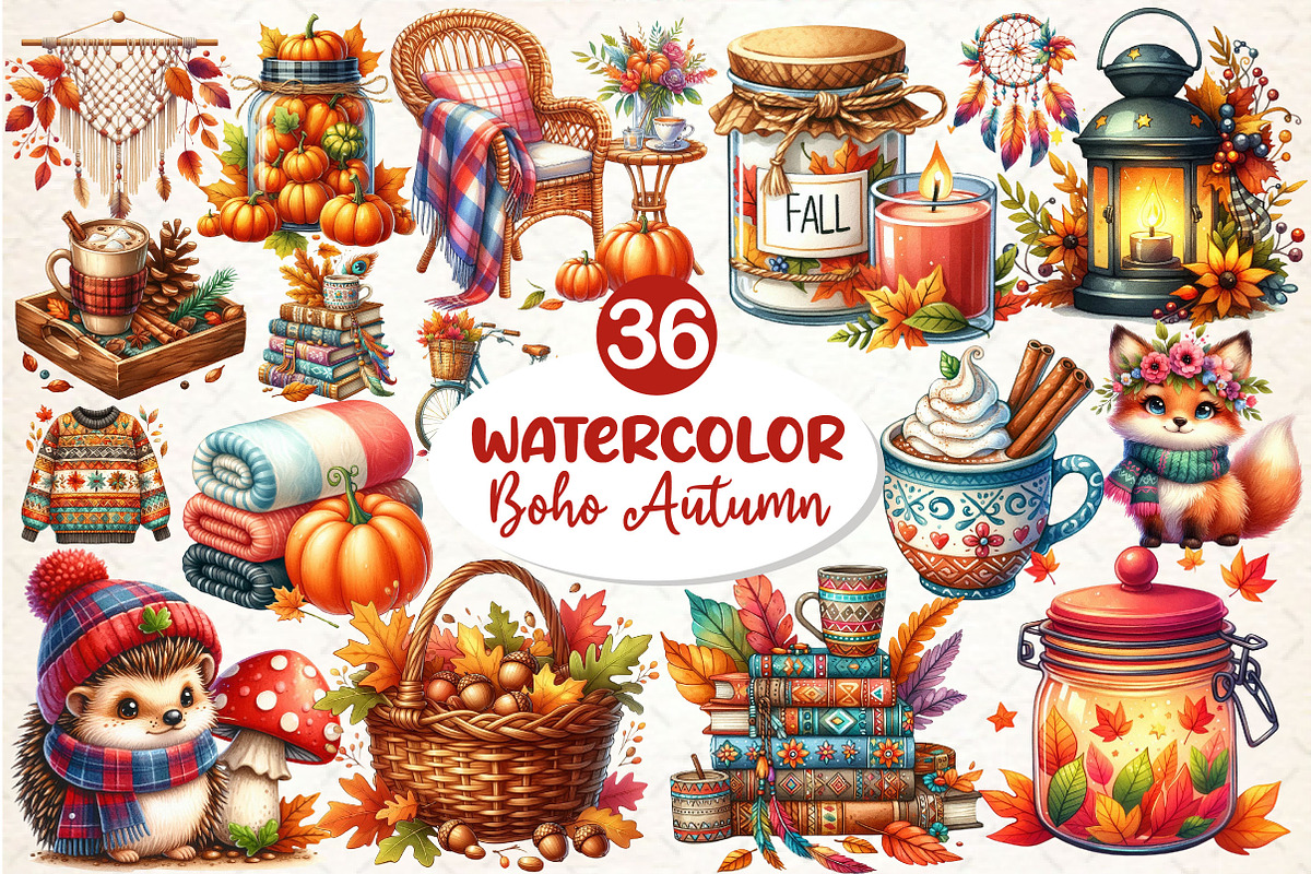 Boho Autumn Clipart, an Illustration by Dream Creation (Photo 1 of 4)