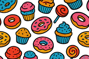 Seamless pattern of colorful donuts,, an Illustration by Dvoevnore photos