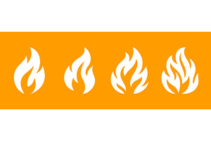 Set of 4 white flame icons on orange, an Object Illustration by GraphiShop