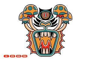 Mushroom Monster Tattoo Illustration