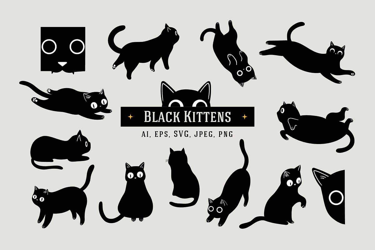 14 Black Kittens, an Animal Illustration by helenreveur