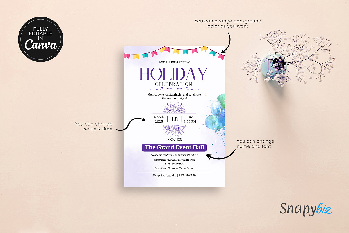 Holiday Party Invitation Canva Temp, an Invitation Template by Snapybiz (Photo 6 of 10)