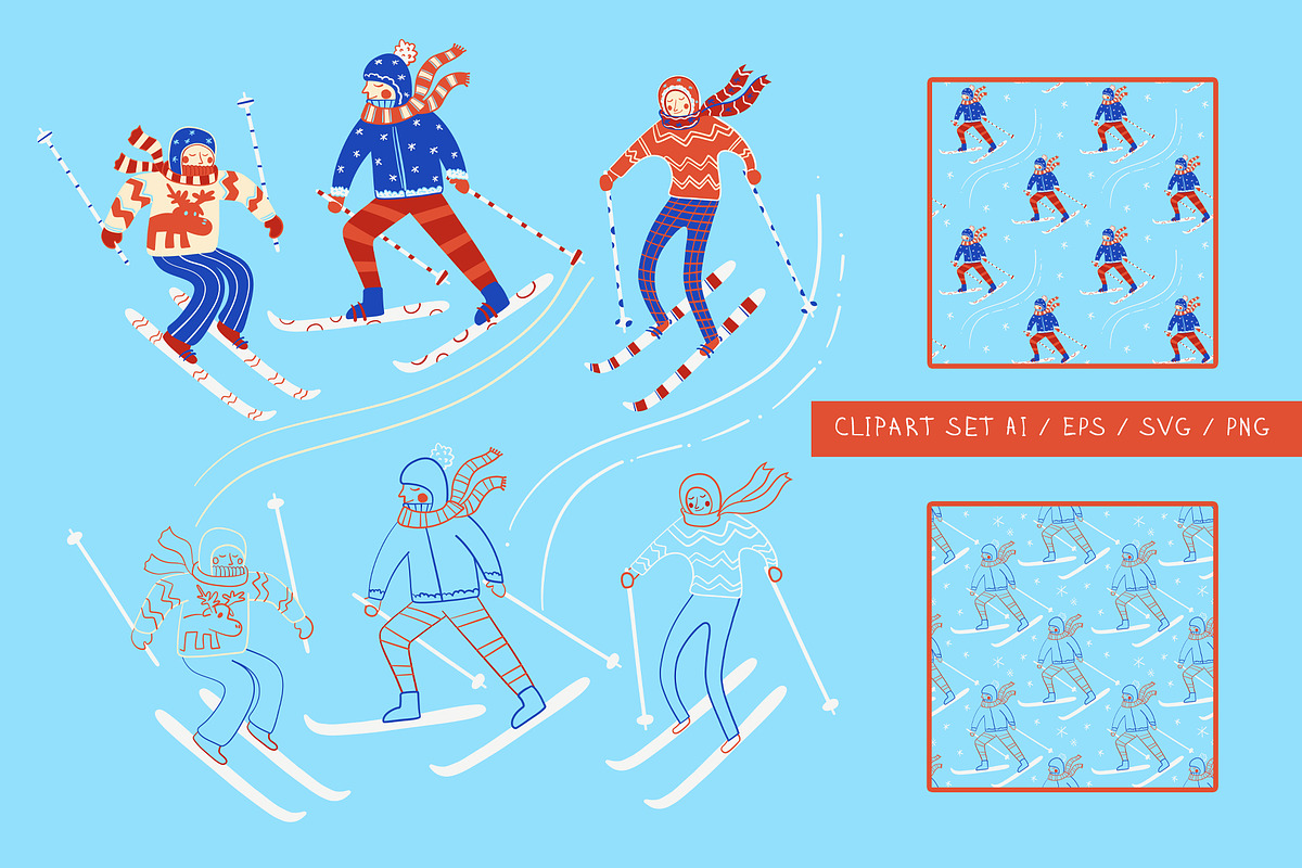 Vintage Winter Skiers, a Sport Illustration by Carpet Tapete Pretzel (Photo 2 of 10)