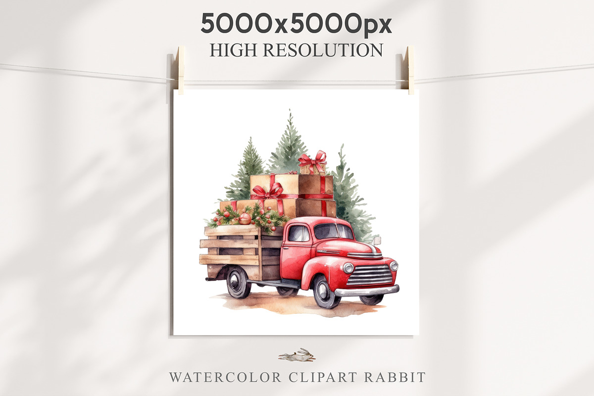 Christmas Truck Santa Winter Clipart, a Seasonal Illustration by Rabbit Heart (Photo 8 of 10)