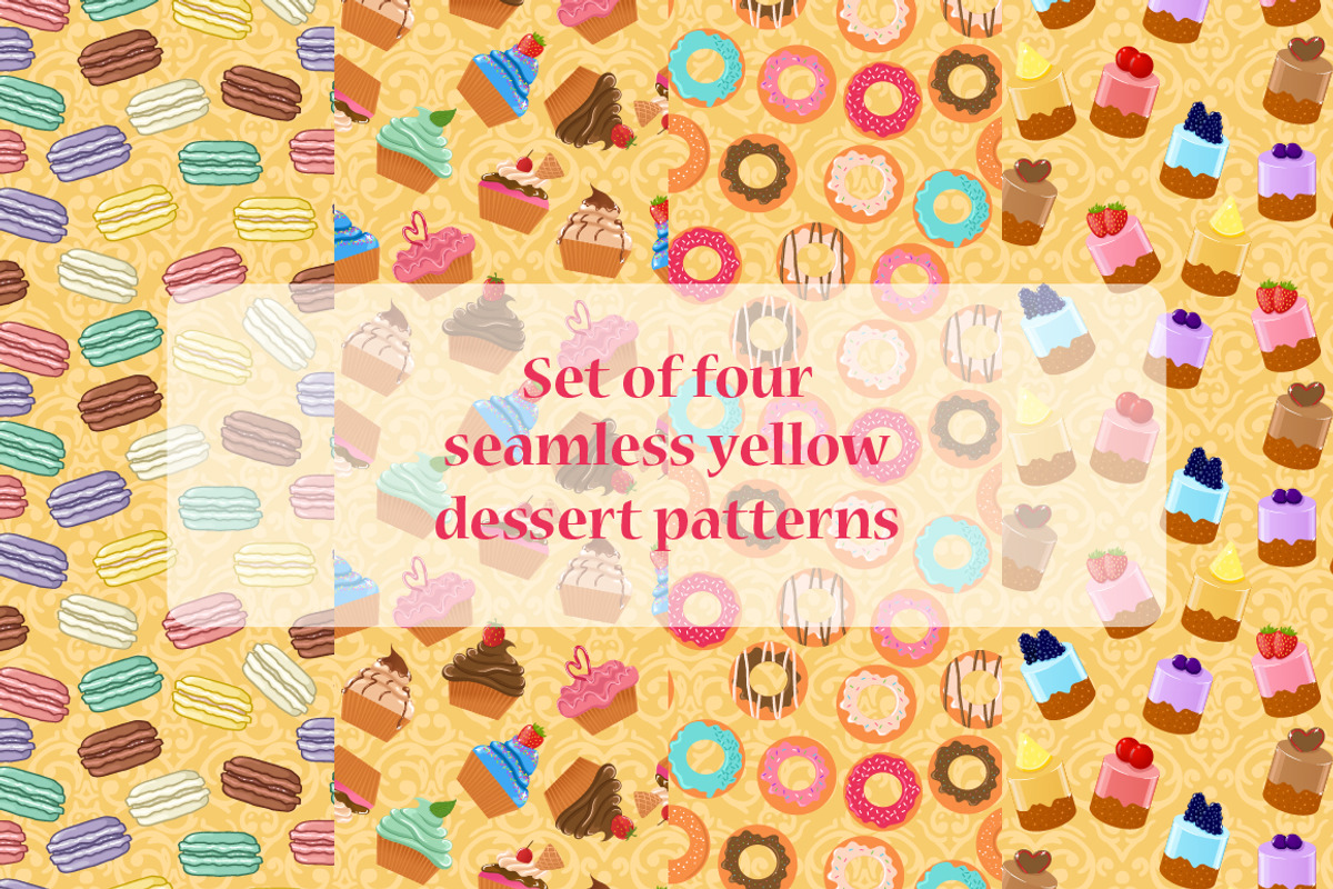 Four seamless dessert patterns, a Pattern Graphic by Alenarozova