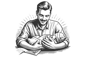 Father Lovingly Holding Newborn Baby