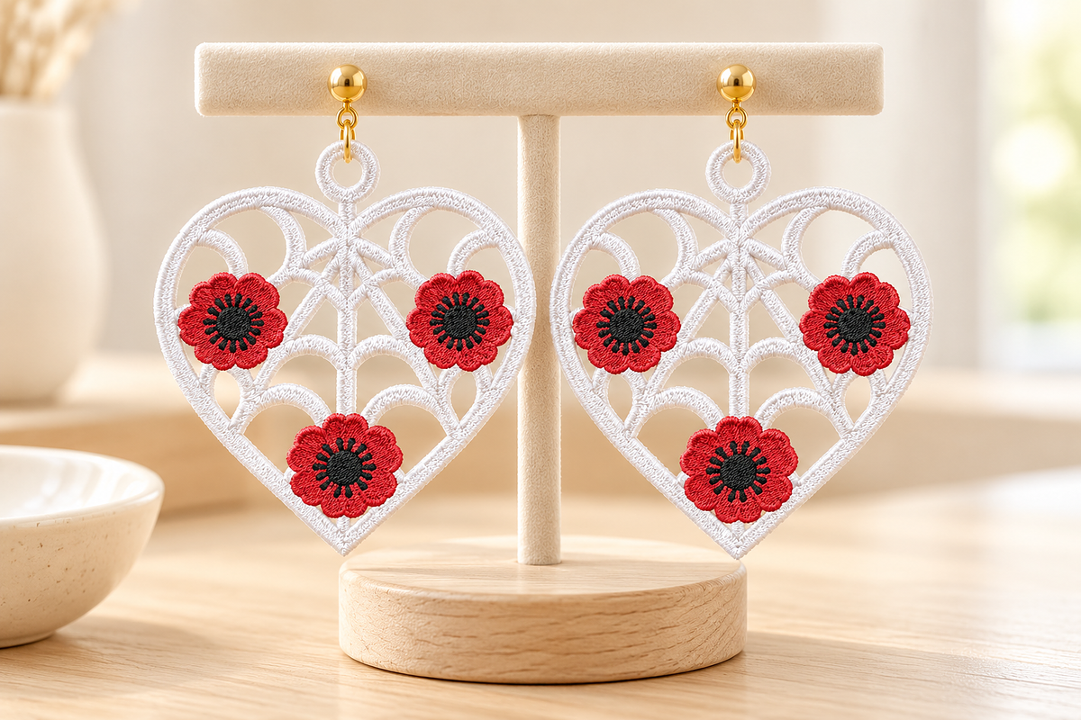 Flower Heart Earrings Embroidery, an Object Graphic by Craft Nest (Photo 1 of 4)
