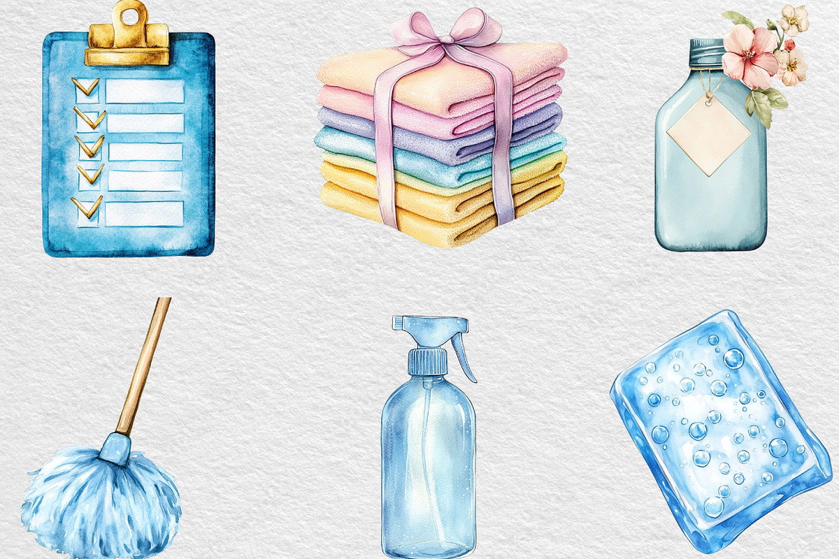 Watercolor Pastel Blue Cleaning, an Illustration by Black Bird Studio (Photo 5 of 6)