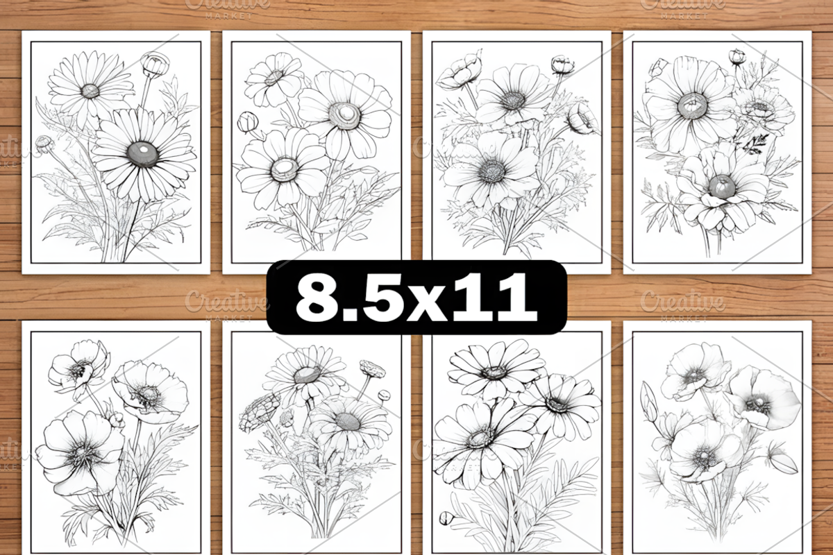 Wildflower Coloring Pages for Adults, a Decorative Illustration by Ink Gallery (Photo 3 of 4)