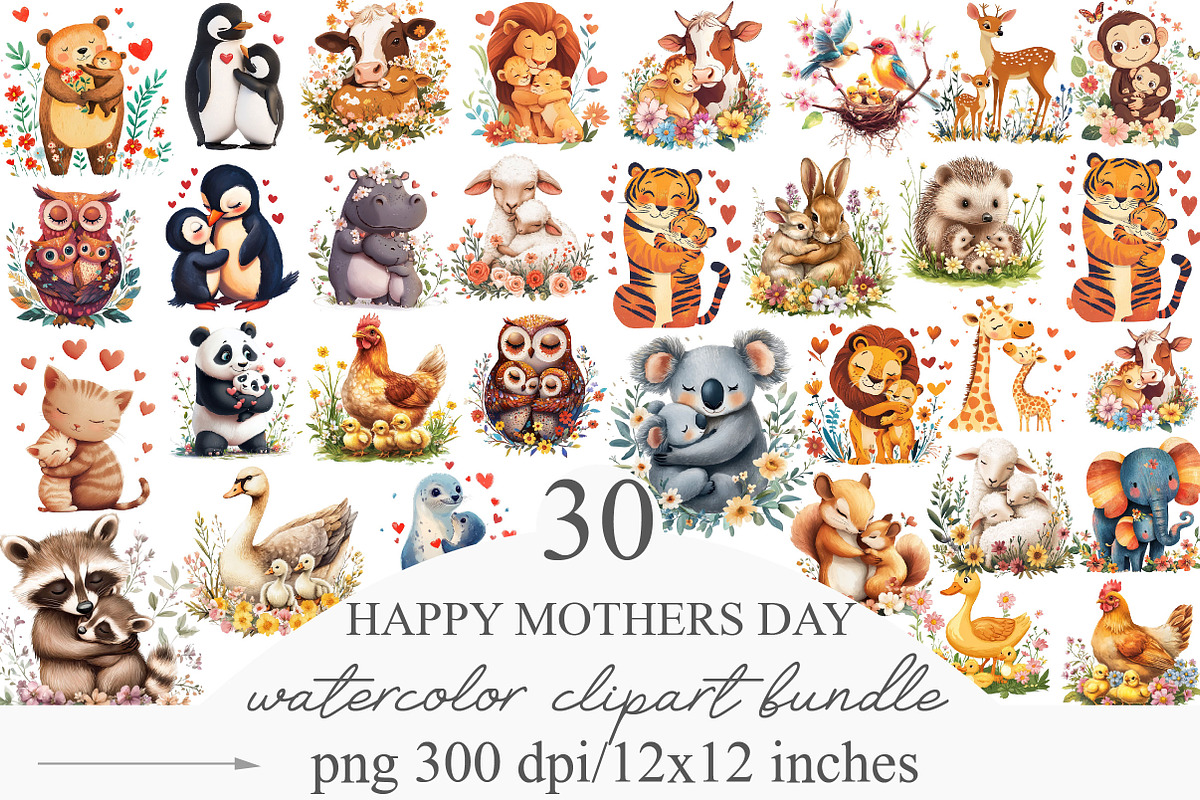Happy Mother's Day Clipart, Animal, an Illustration by Designking (Photo 1 of 5)