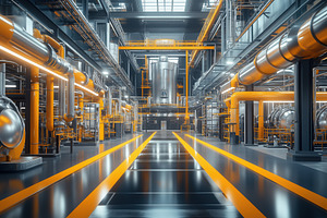 A modern industrial facility featuring large metallic tanks, pipes, and machine, an Industrial Photo by Textures & Backgrounds
