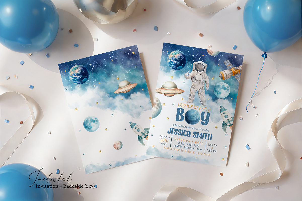 Astronaut Galaxy Baby Shower Invite, a Templates & Theme by Digital_Mind (Photo 2 of 4)