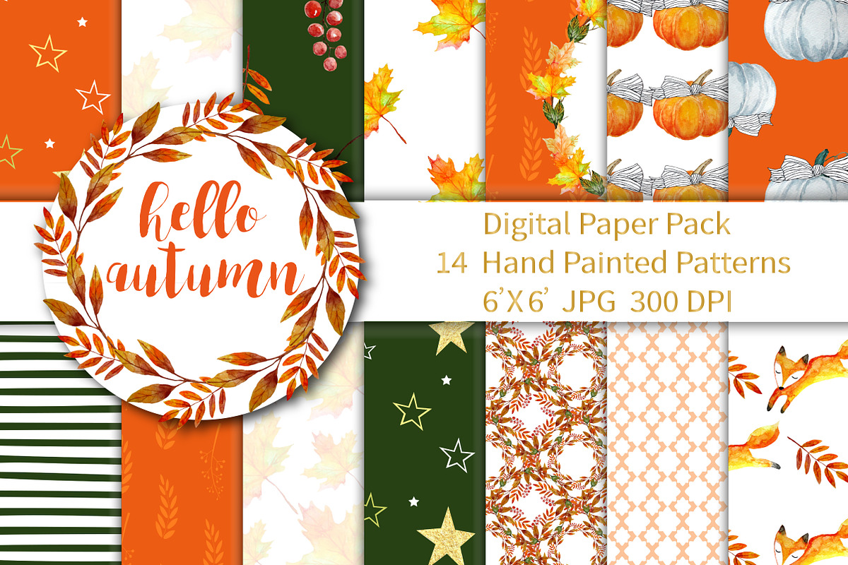 Autumn Digital Paper Watercolor, a Pattern Graphic by Annakristal (Photo 1 of 4)