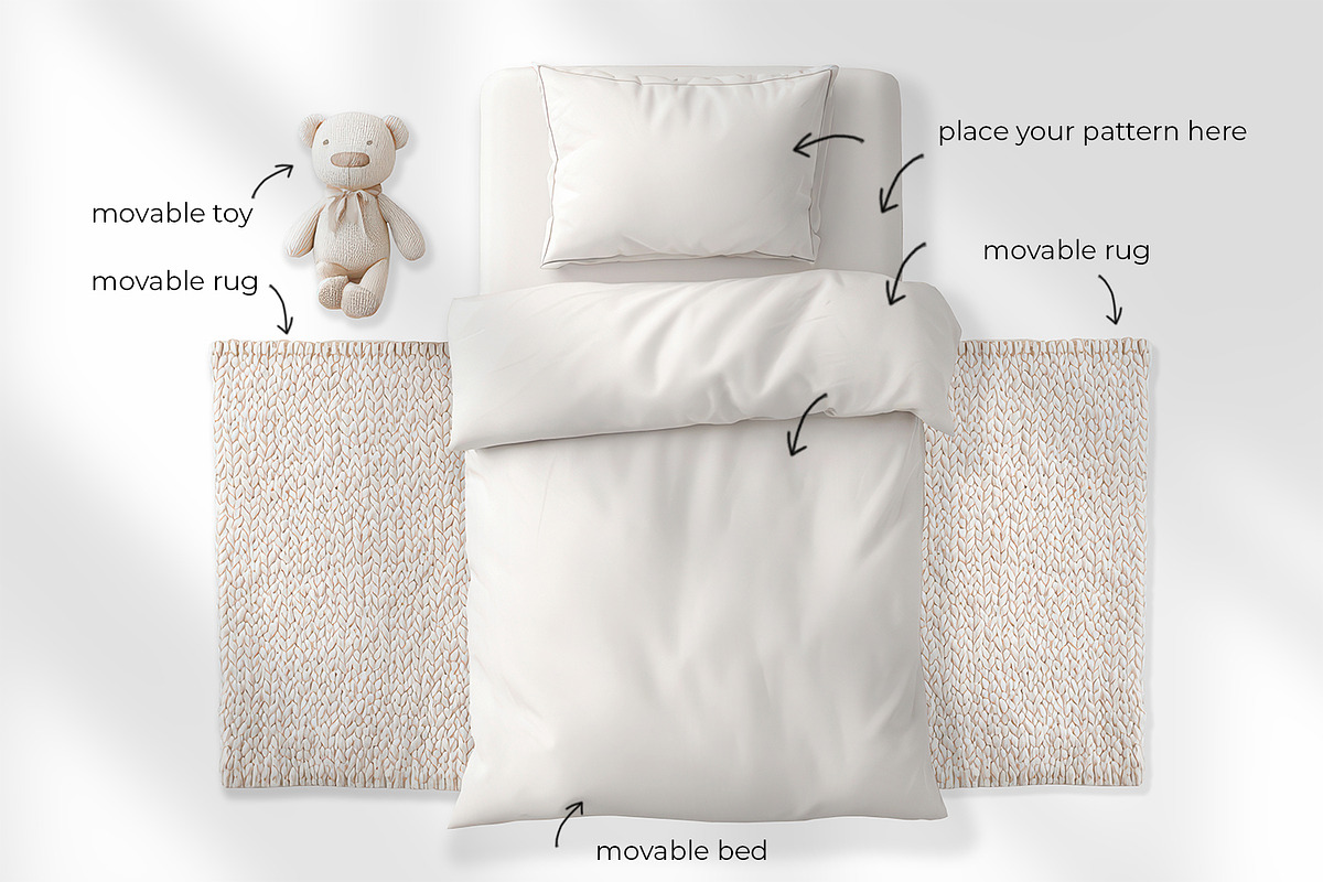 Kid Bedding Mockup PSD, an Apparel Mockup by Anna Druzhkova (Photo 2 of 7)