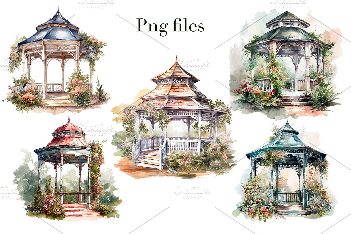 Cottages and gazebos, watercolor, an Object Illustration by AkvarelRiver (Photo 3 of 9)