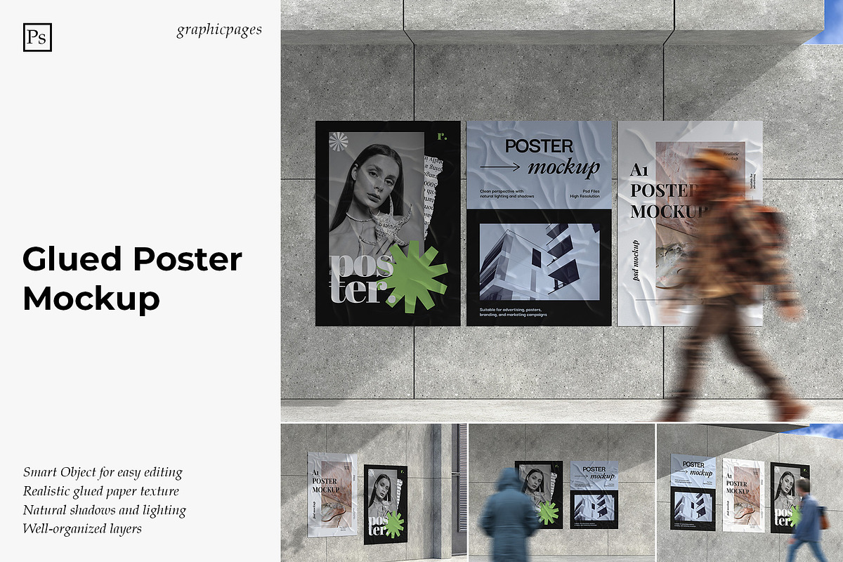 Glued Poster Mockup, an Advertising Mockup by graphicpages (Photo 1 of 9)