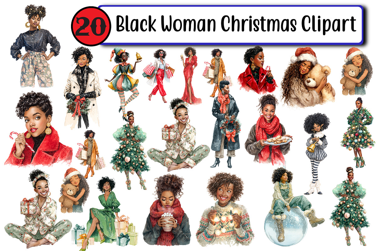 Black Woman Christmas Clipart, an Illustration by Design Market (Photo 1 of 2)