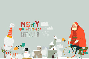 Santa Claus riding Bicycle on Street