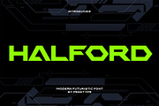 Halford – Futuristic Geometric Font, a Font by Pekotype (Thumbnail 1 of 16)