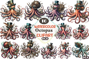 Watercolor Steampunk  Octopas, an Illustration by DreamCafeArt