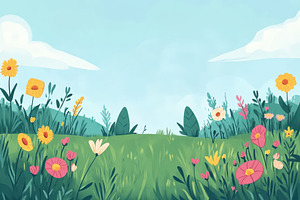 Colorful cartoon meadow with vibrant, a Photo by Pavel_design