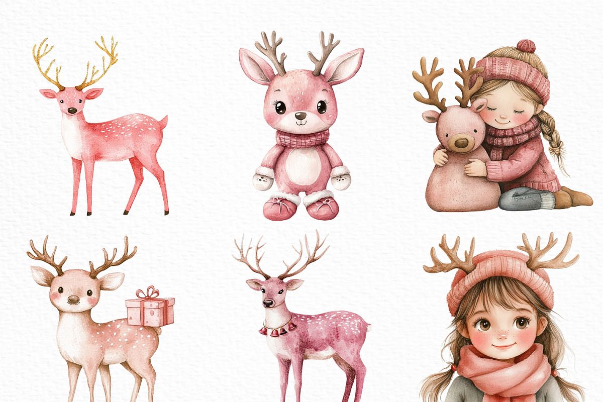 Watercolor Cute Pink Reindeer PNG, an Illustration by Craft Nest (Photo 5 of 6)