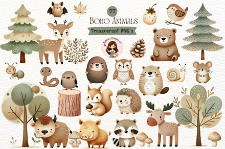 Boho Woodland Animals Cliparts