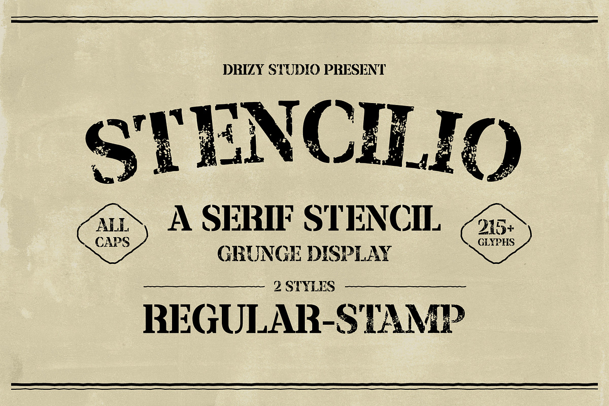 Stencilio – Serif Stencil Grunge, a Serif Font by Drizy (Photo 1 of 10)