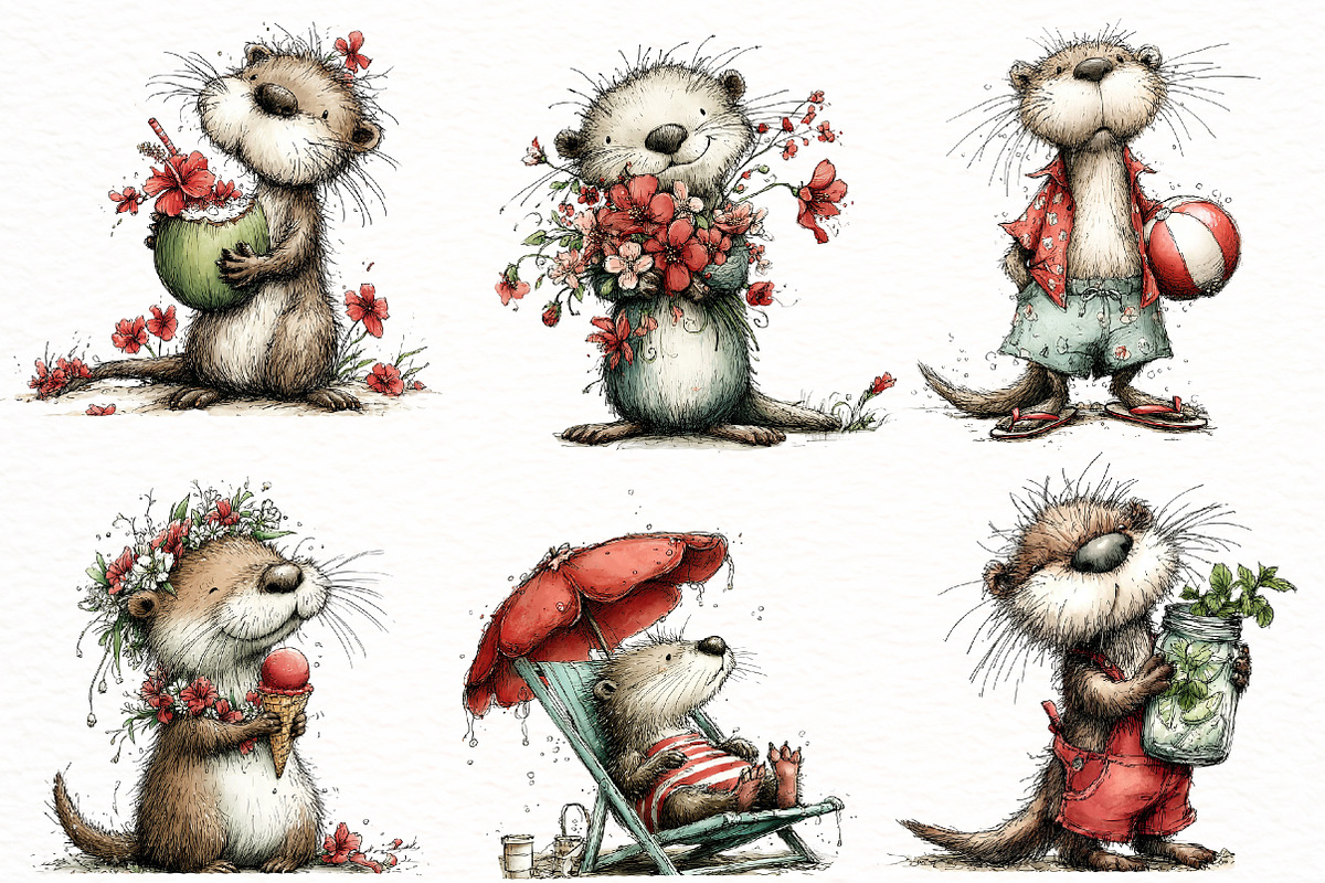 Whimsical summer otter Clipart, an Illustration by Designworld (Photo 2 of 5)