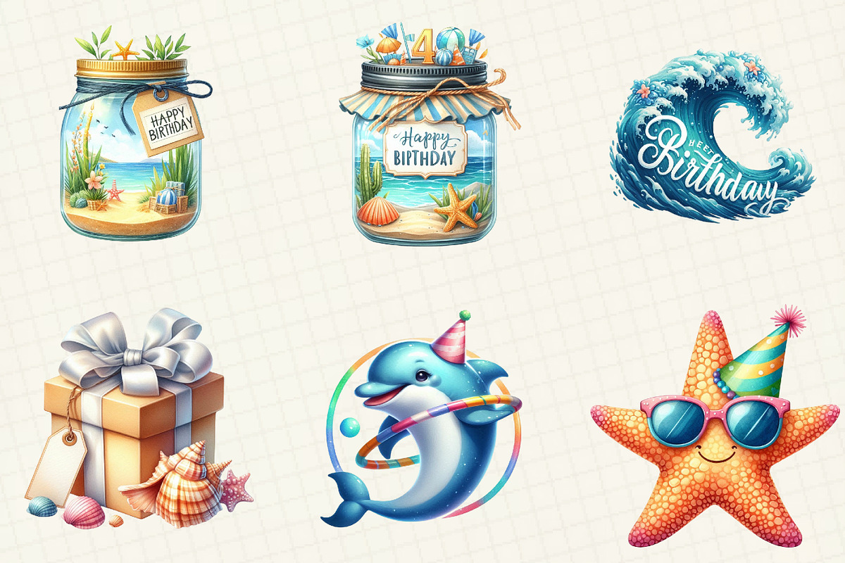 Summer Happy Birthday Clipart, an Illustration by cherrydesign (Photo 6 of 6)