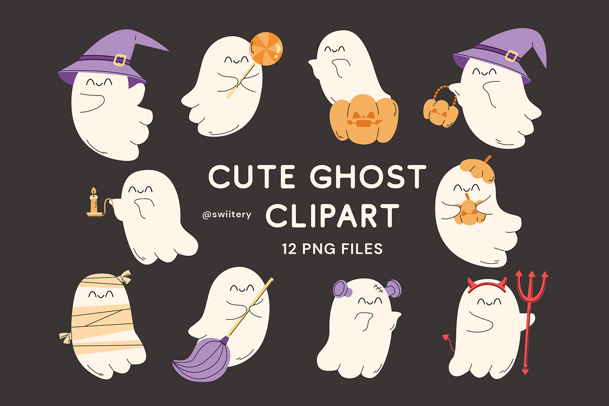 Halloween Ghost Clipart - Swiitery, a Decorative Illustration by Iconixar & Friends (Photo 1 of 2)