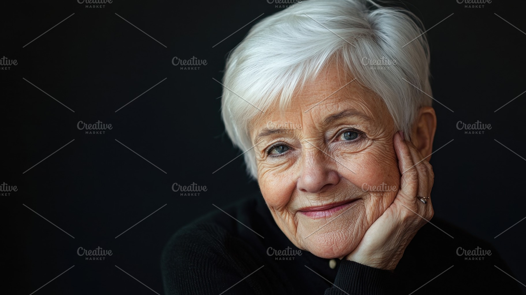 Smiling senior woman with white hair, a Photo by Beautiful things
