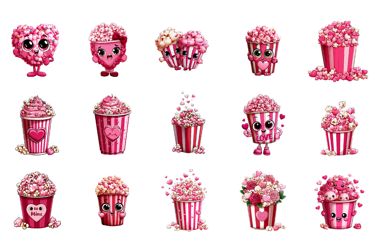 Valentines Popcorn Clipart, an Illustration by DreamArtGraphic (Photo 3 of 4)