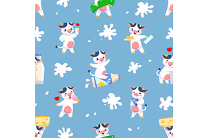 Cute cow seamless pattern. Cartoon, an Animal Illustration by YummyBuum