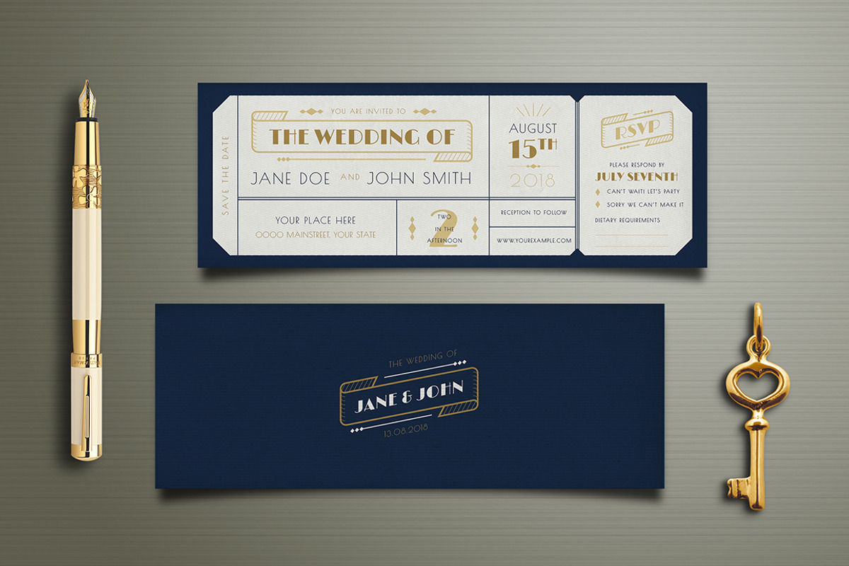 Art Deco Wedding Invitation Ticket, an Invitation Template by Vynetta (Photo 3 of 4)